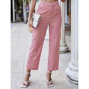 St. John High Waist Wide Leg Ankle Pants Red Gingham Print